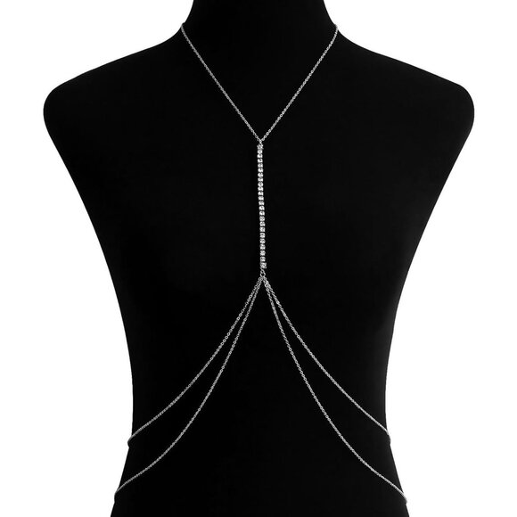 14K 1 Row Diamonds Plated Body Chain Women Layered Rhinestone Bikini Bra Jewelry - Picture 6 of 7